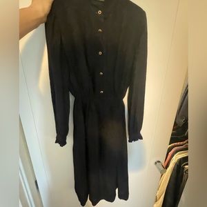 Vintage sinch waist black dress w gold buttons